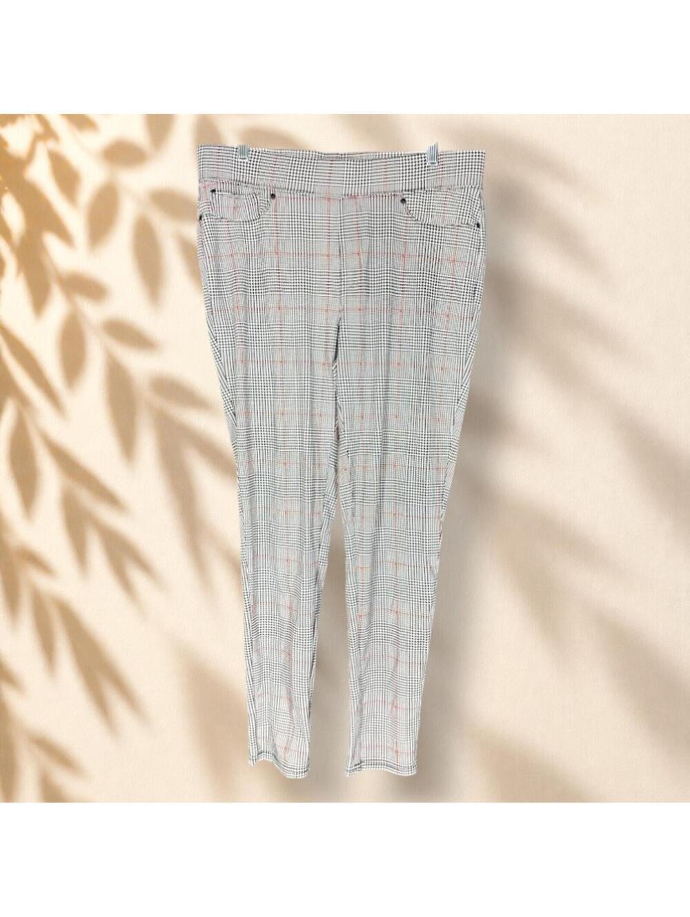 Seven7 Pants Women L Large Gray Plaid High Rise Flat Front Pull On Stretch Chino